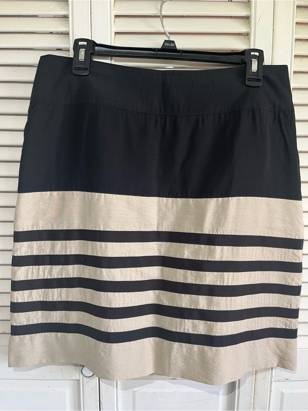 The Limited Black Pocketed A-line Skirt with Champagne Stripes